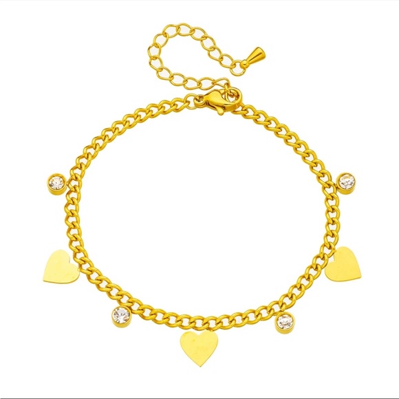 Stainless Steel Gold Heart Necklace and Stud Earrings Set and Hearts Bracelet - Picture 3 of 7